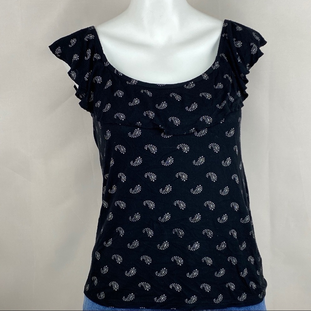 Cape Juby Black Paisley Ruffle Tank